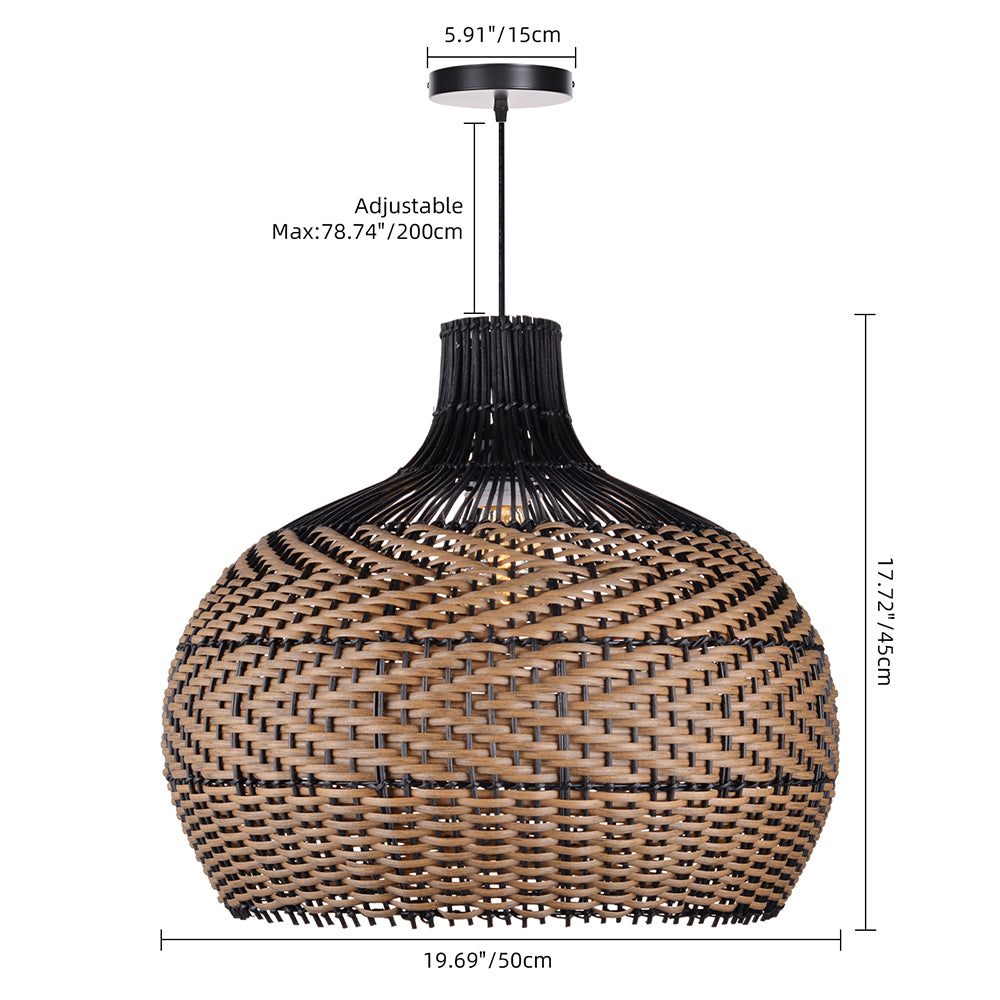Black Rattan Hanging Lamp Wabi-Sabi Farmhouse Dining Chandelier
