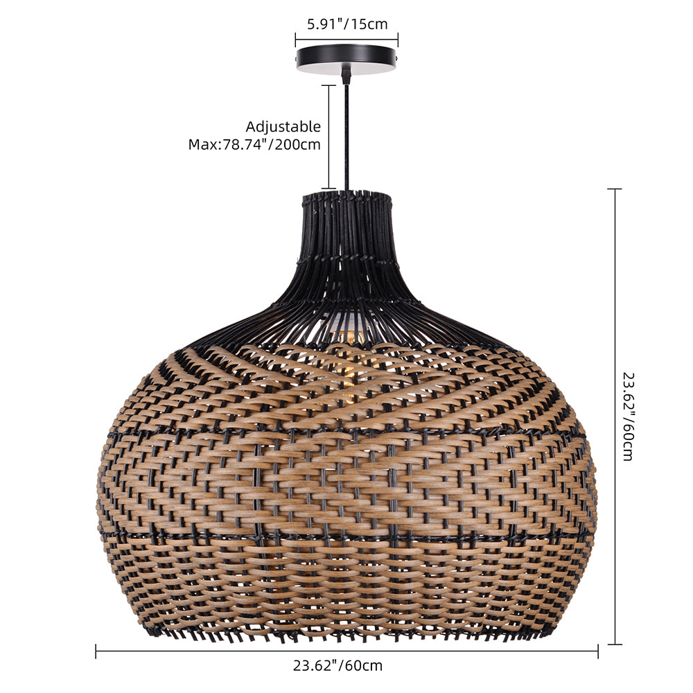 Black Rattan Hanging Lamp Wabi-Sabi Farmhouse Dining Chandelier
