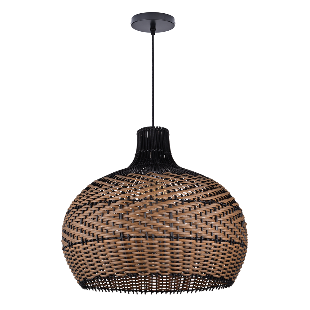 Black Rattan Hanging Lamp Wabi-Sabi Farmhouse Dining Chandelier