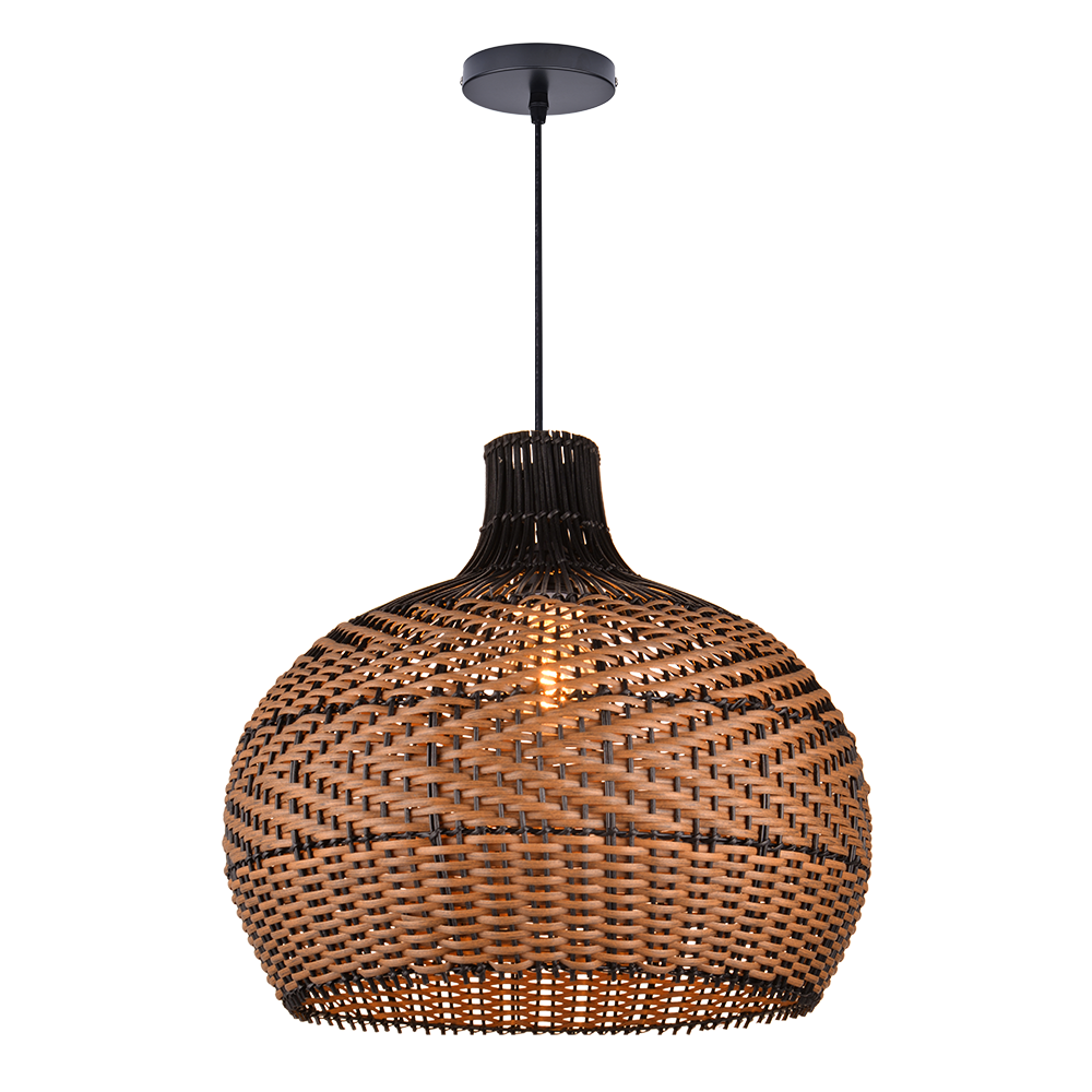 Black Rattan Hanging Lamp Wabi-Sabi Farmhouse Dining Chandelier