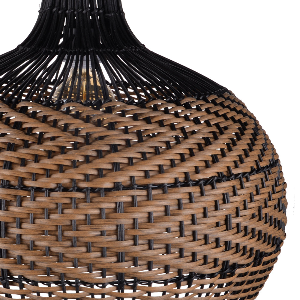 Black Rattan Hanging Lamp Wabi-Sabi Farmhouse Dining Chandelier