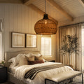 Black Rattan Hanging Lamp Wabi-Sabi Farmhouse Dining Chandelier
