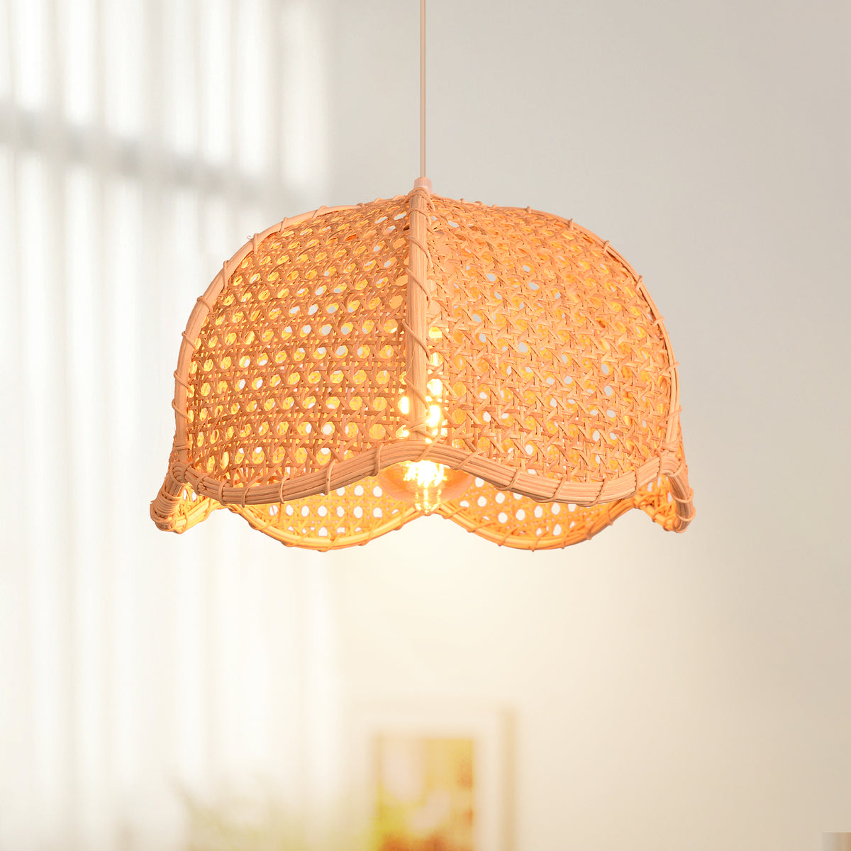 Japandi Hand-Woven Bamboo Lantern Chandelier Basket Ceiling Light Pendant