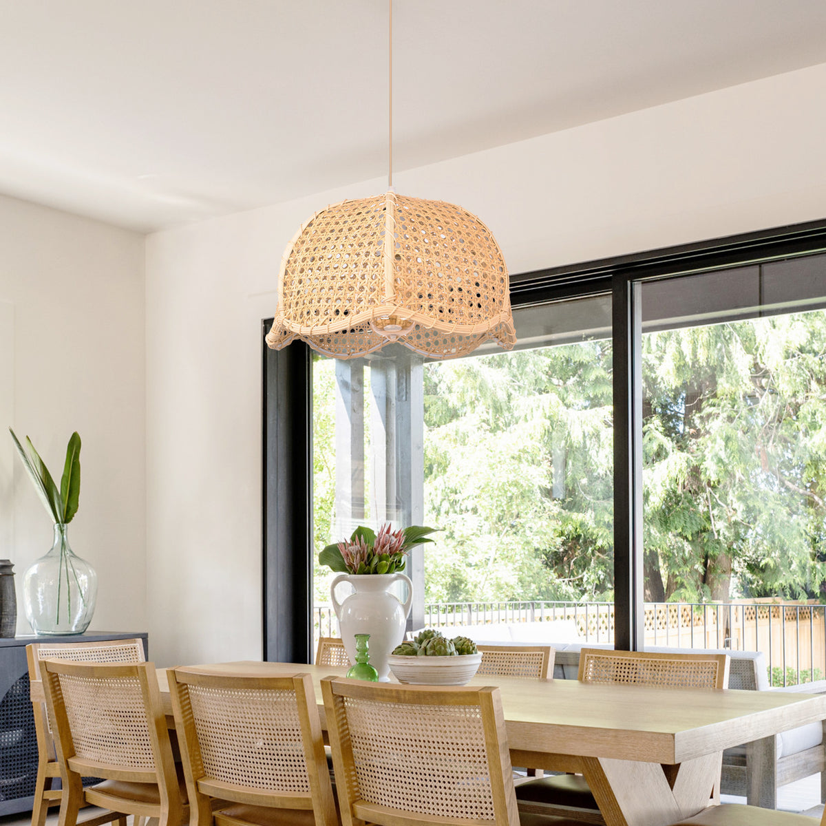 Japandi Hand-Woven Bamboo Lantern Chandelier Basket Ceiling Light Pendant