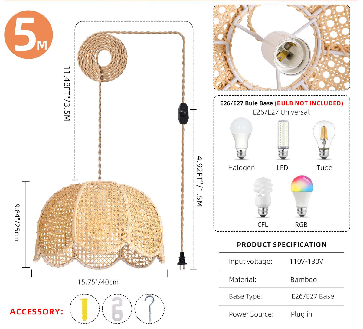 Japandi Hand-Woven Bamboo Lantern Chandelier Basket Ceiling Light Pendant