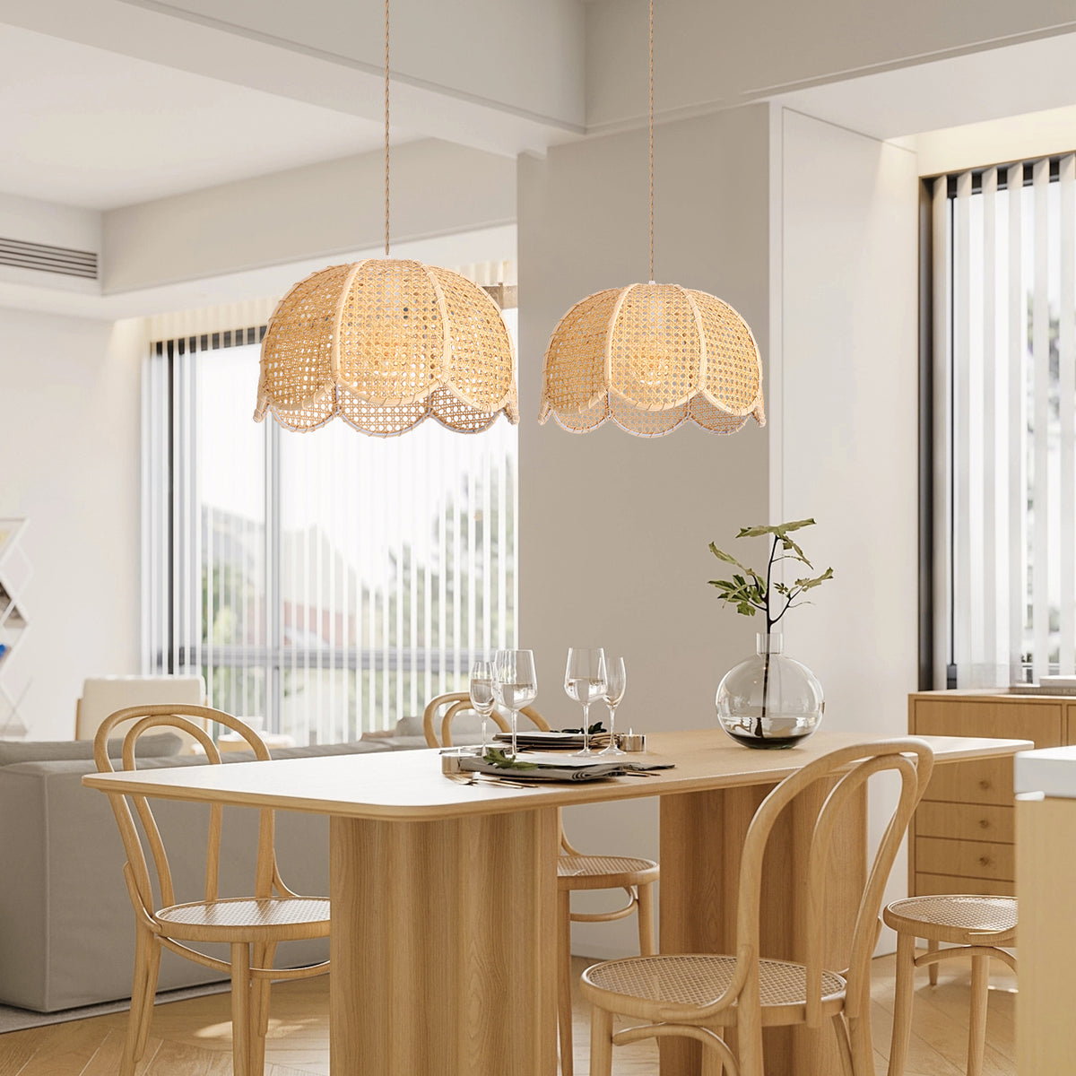 Japandi Hand-Woven Bamboo Lantern Chandelier Basket Ceiling Light Pendant