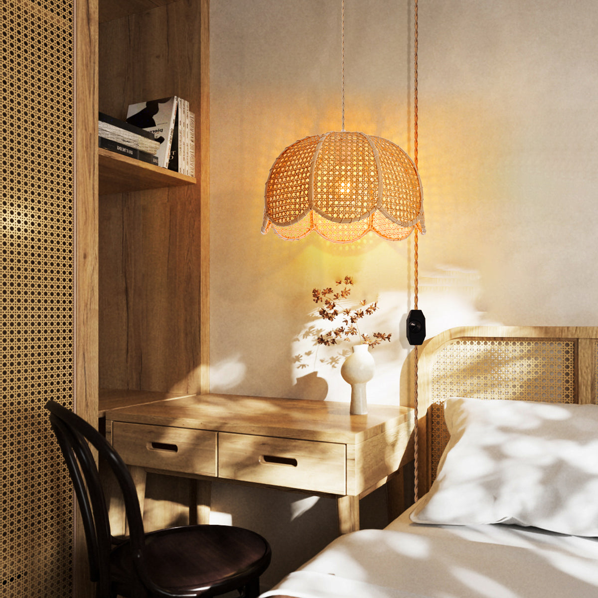 Japandi Hand-Woven Bamboo Lantern Chandelier Basket Ceiling Light Pendant