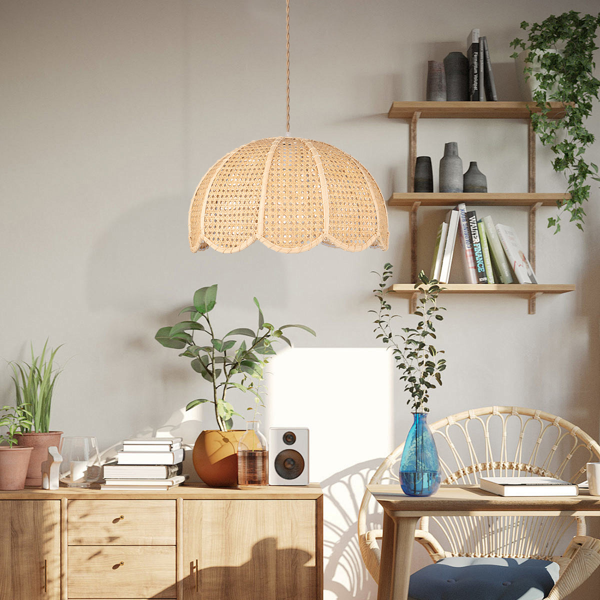 Japandi Hand-Woven Bamboo Lantern Chandelier Basket Ceiling Light Pendant
