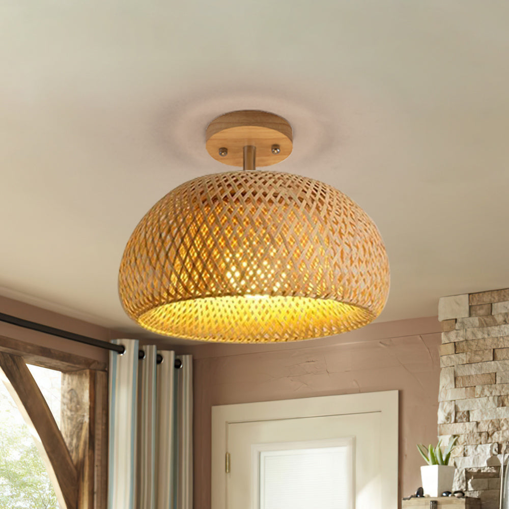 Handwoven Bamboo Flush Mount Light Wabi-Sabi Ceiling Lamp