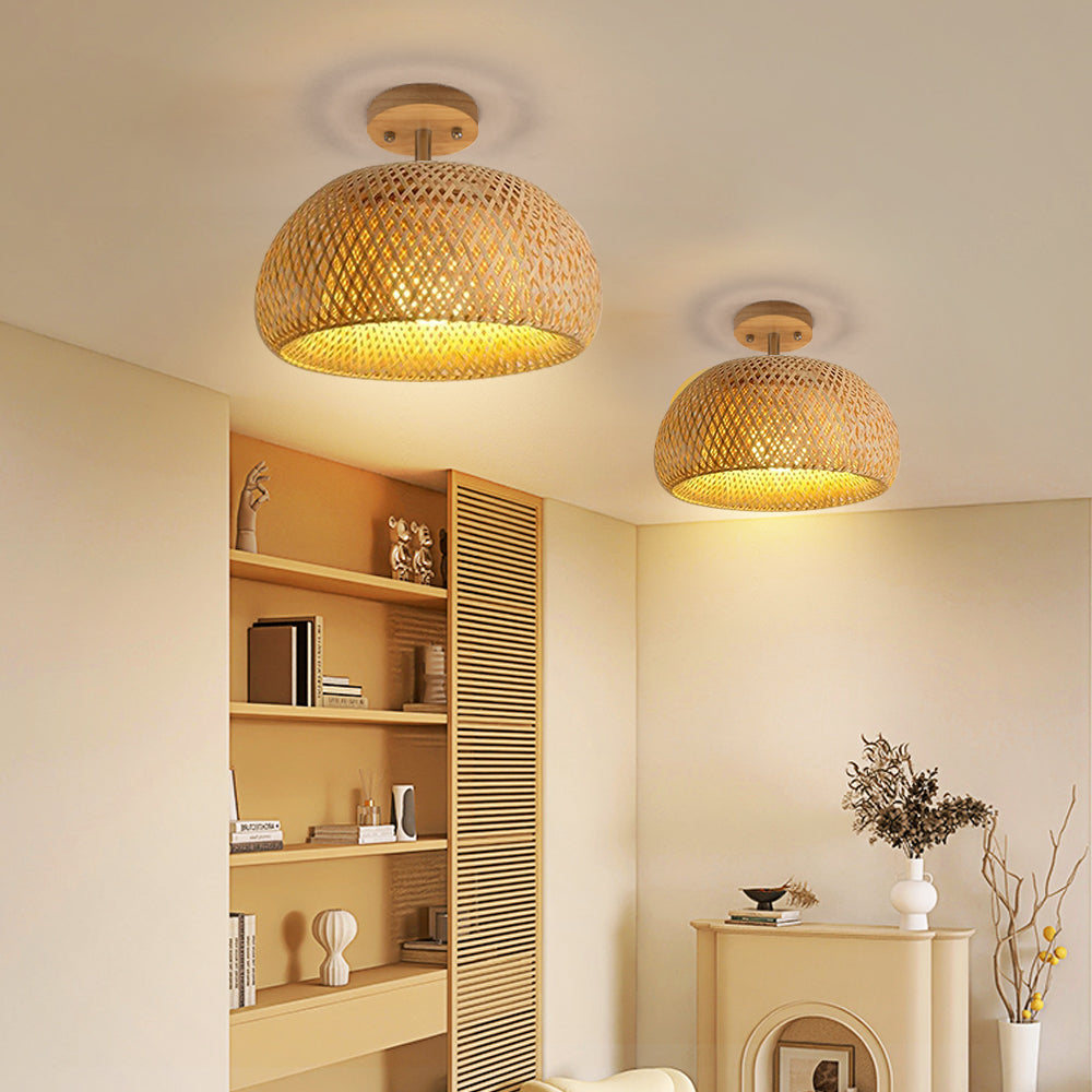 Handwoven Bamboo Flush Mount Light Wabi-Sabi Ceiling Lamp