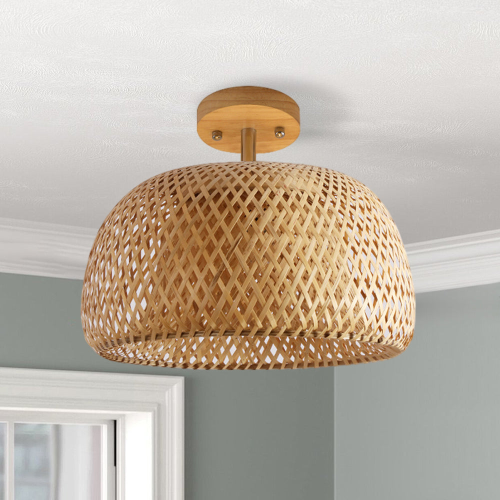 Handwoven Bamboo Flush Mount Light Wabi-Sabi Ceiling Lamp