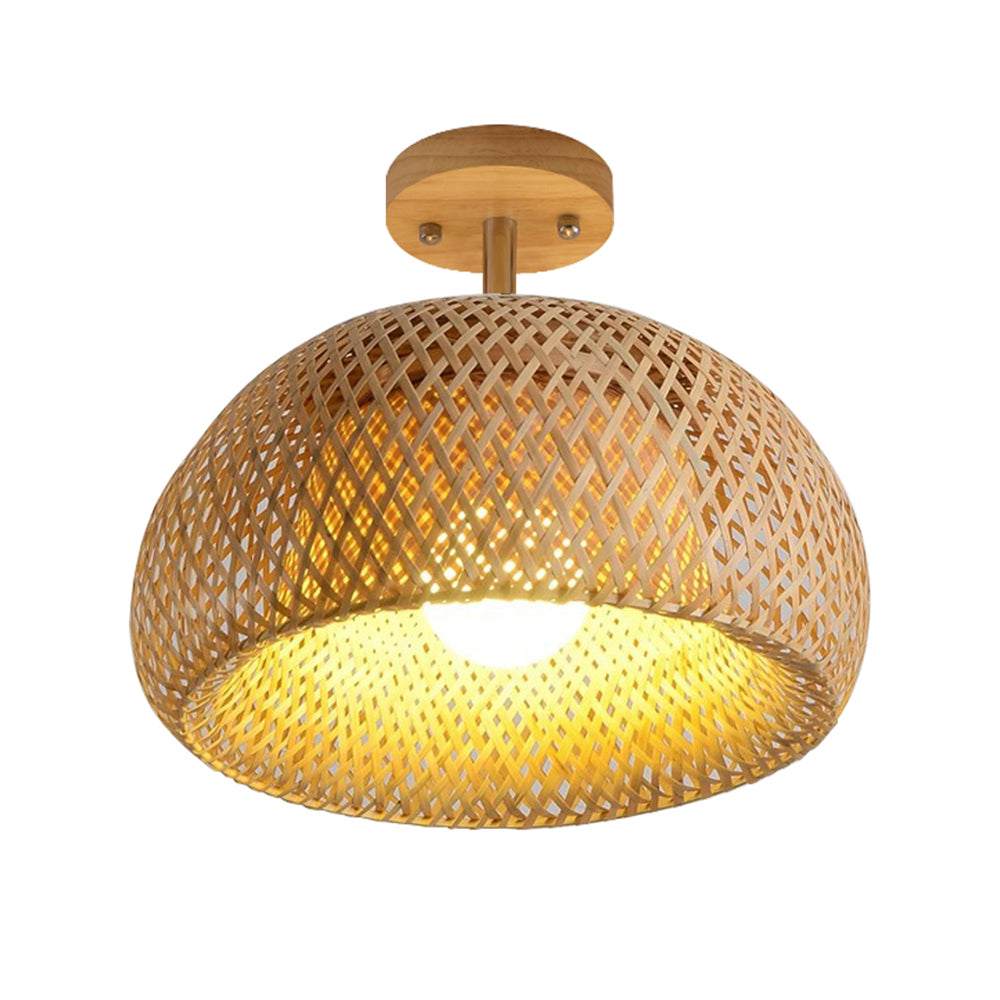 Handwoven Bamboo Flush Mount Light Wabi-Sabi Ceiling Lamp