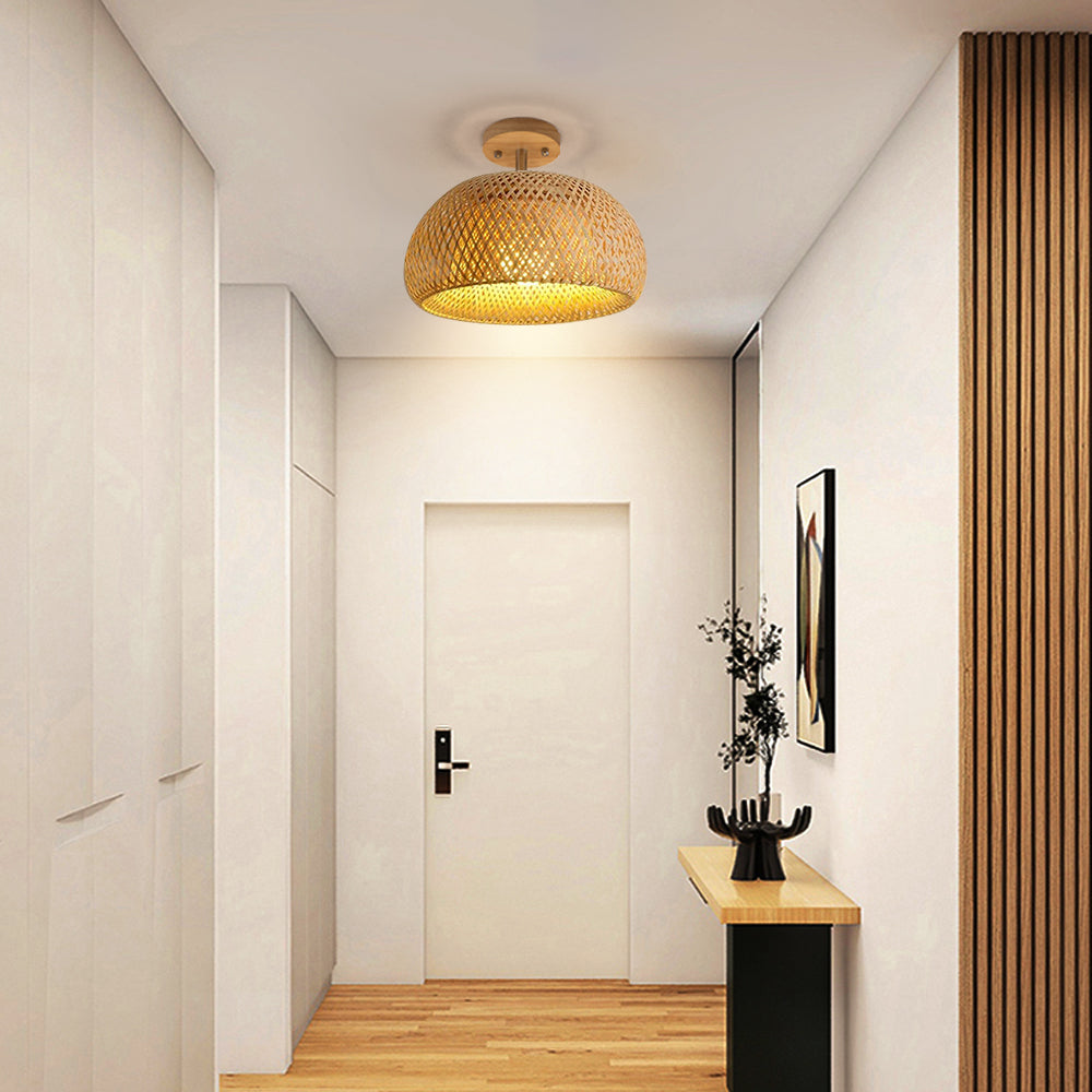 Handwoven Bamboo Flush Mount Light Wabi-Sabi Ceiling Lamp
