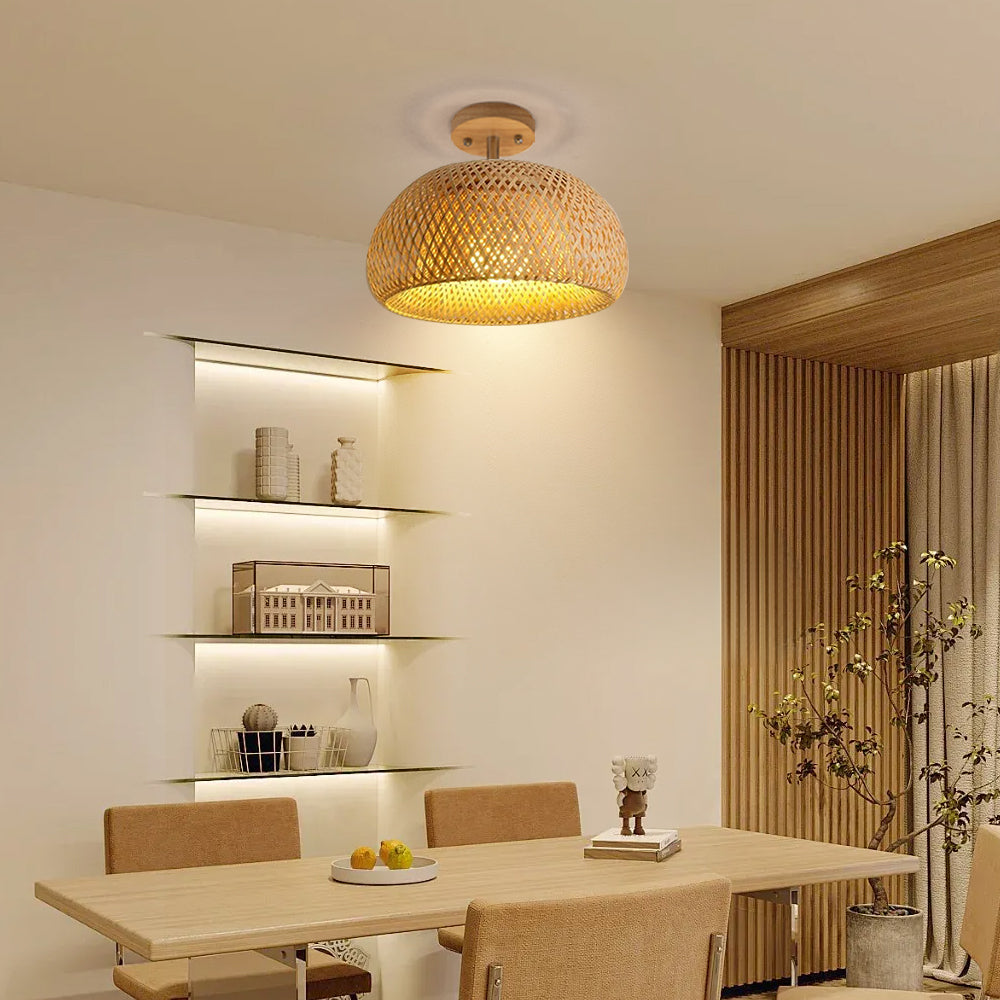 Handwoven Bamboo Flush Mount Light Wabi-Sabi Ceiling Lamp