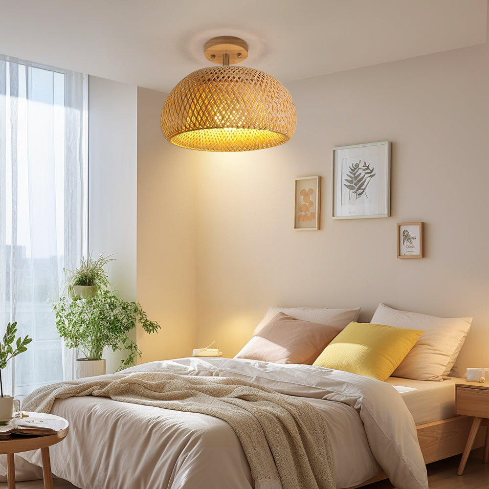 Handwoven Bamboo Flush Mount Light Wabi-Sabi Ceiling Lamp