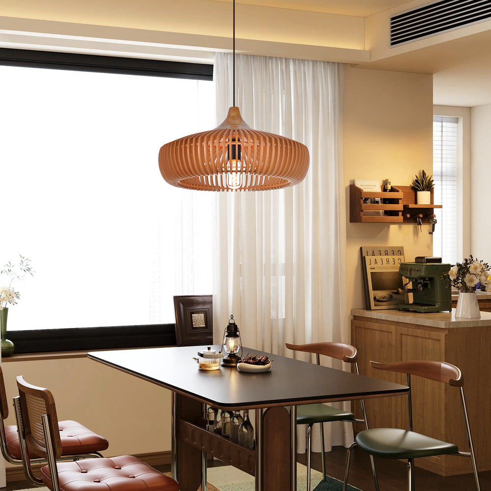 Retro Natural Wood Pendant Light Lampshade For Dining Room