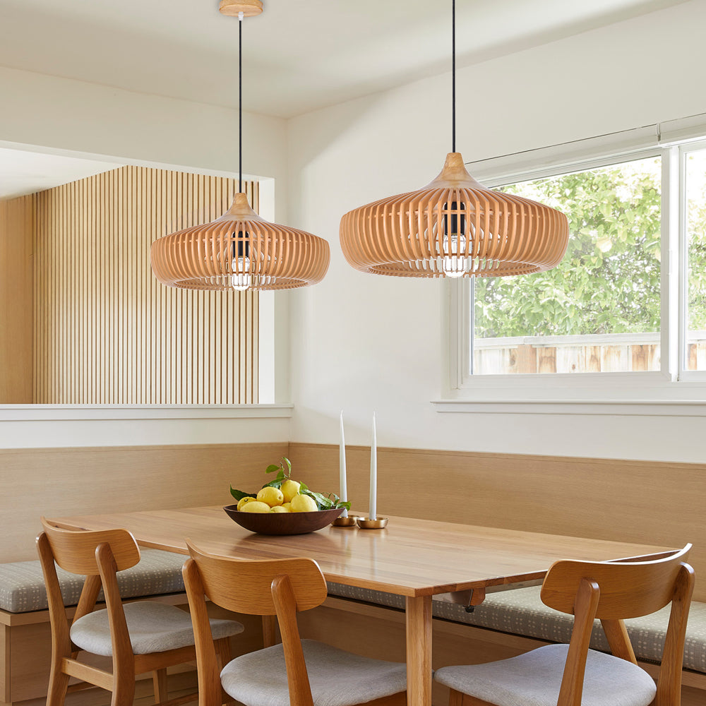 Retro Natural Wood Pendant Light Lampshade For Dining Room