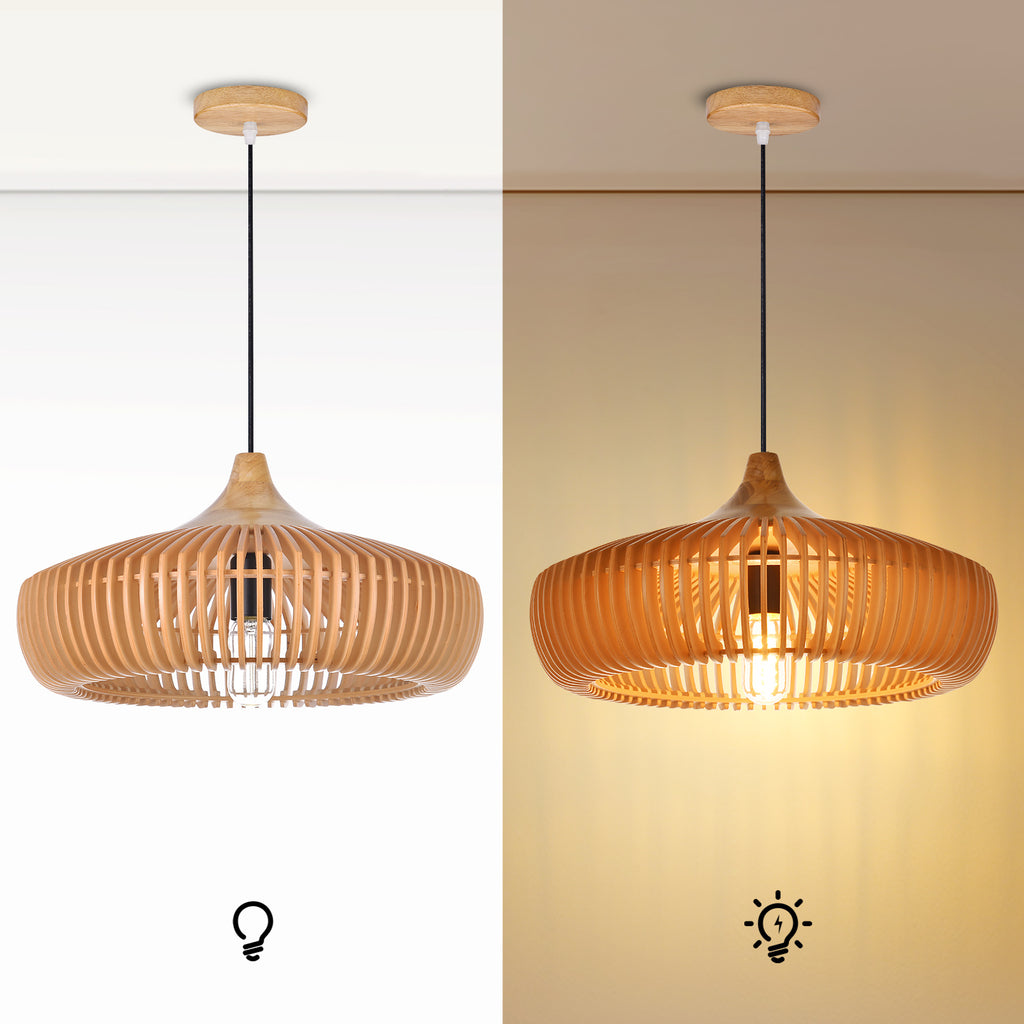 Retro Natural Wood Pendant Light Lampshade For Dining Room
