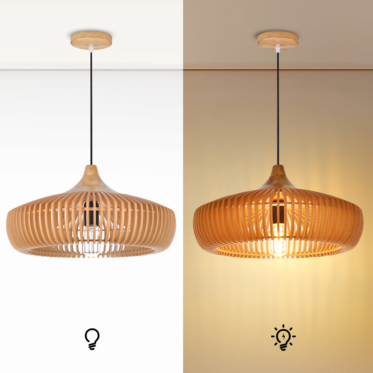 Retro Natural Wood Pendant Light Lampshade For Dining Room