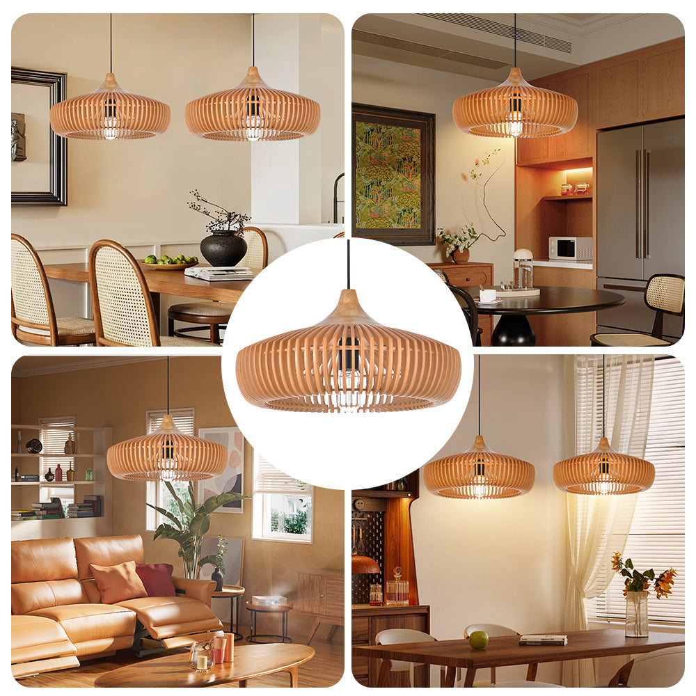 Retro Natural Wood Pendant Light Lampshade For Dining Room