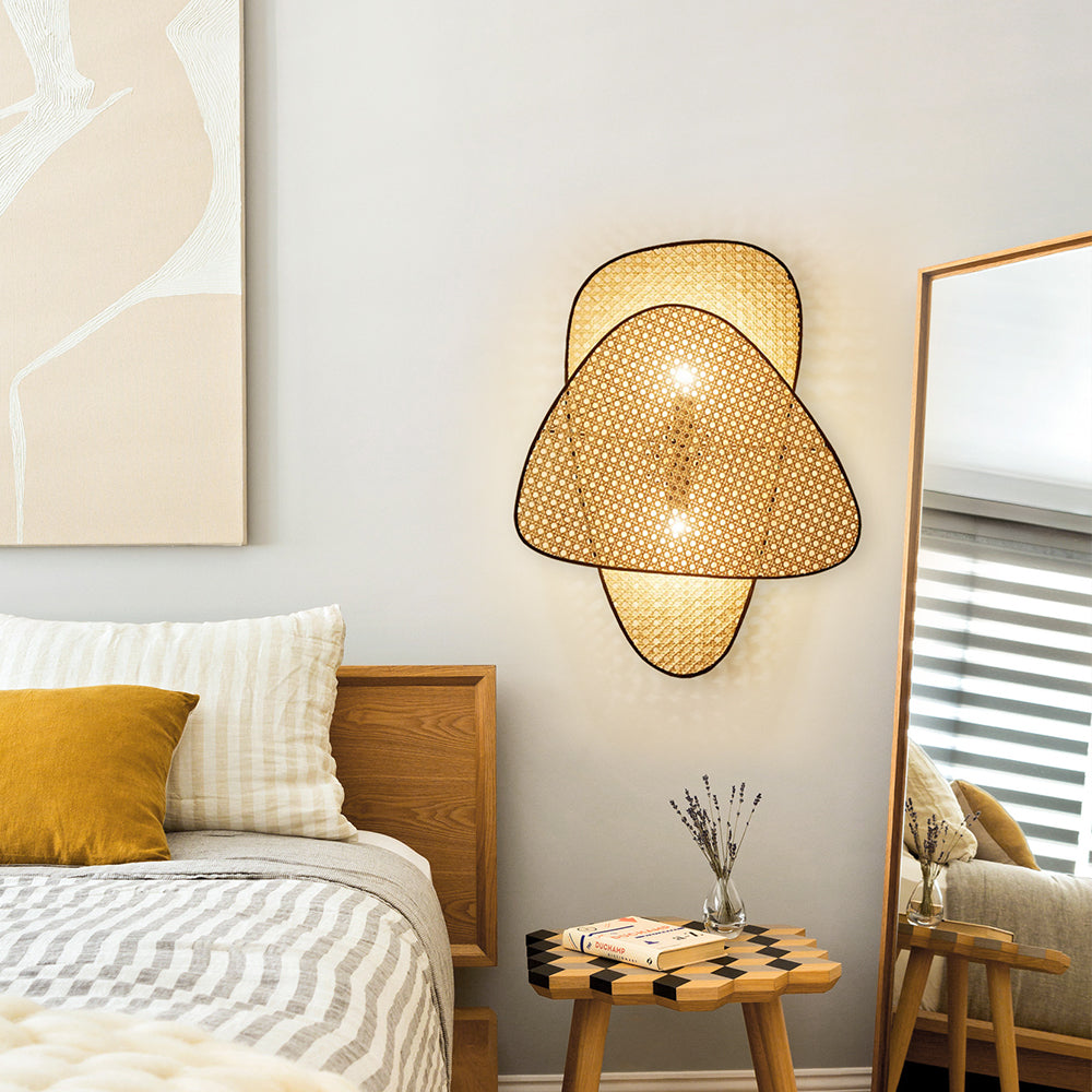 Bohemian Japandi Bamboo Wall Lamp for Bedroom Lighting