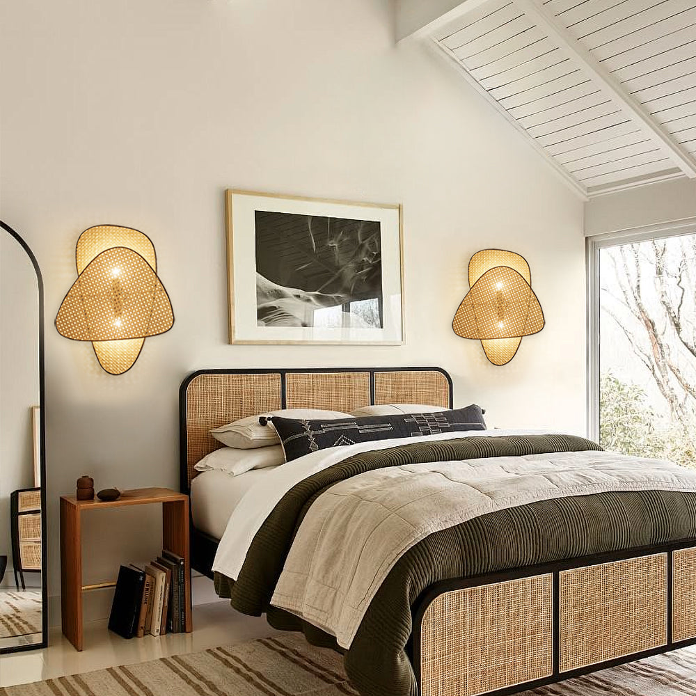Bohemian Japandi Bamboo Wall Lamp for Bedroom Lighting