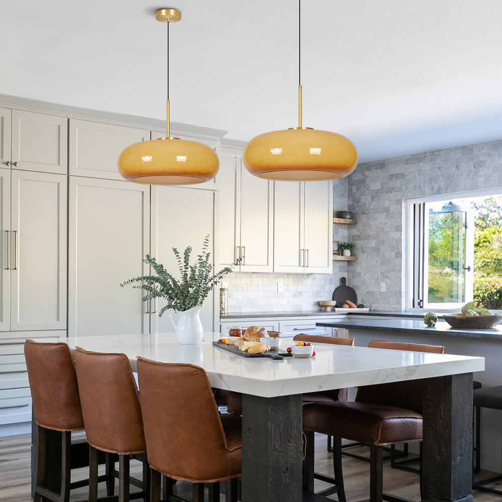 Nordic Yellow Glass Pendant Light Modern Kitchen Island Chandelier
