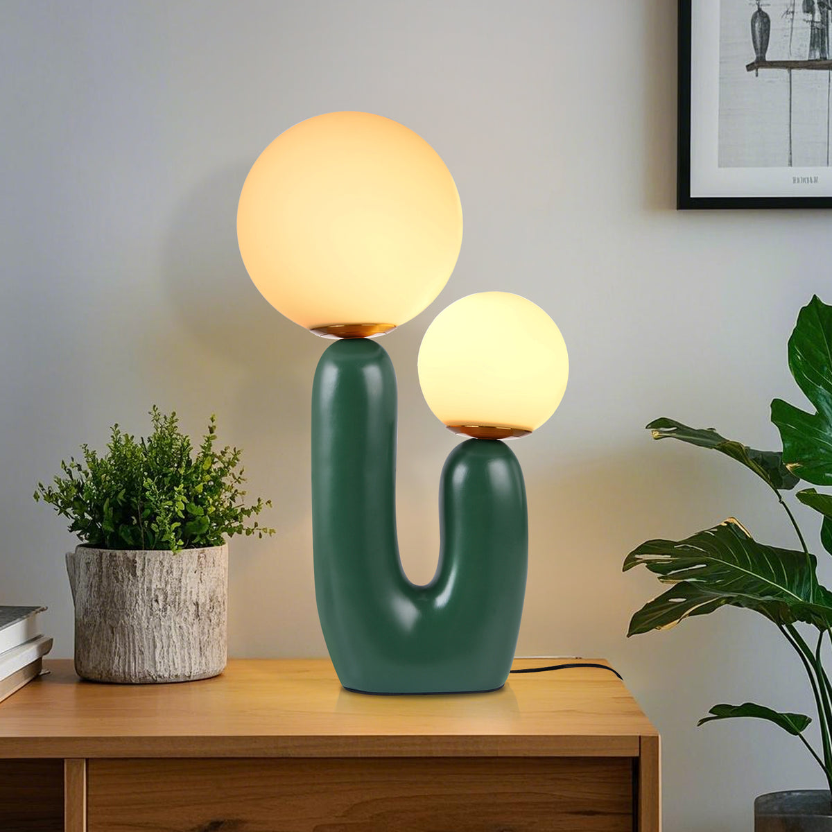 Danish Resin Medieval Vintage Matsubara Green Table Lamp