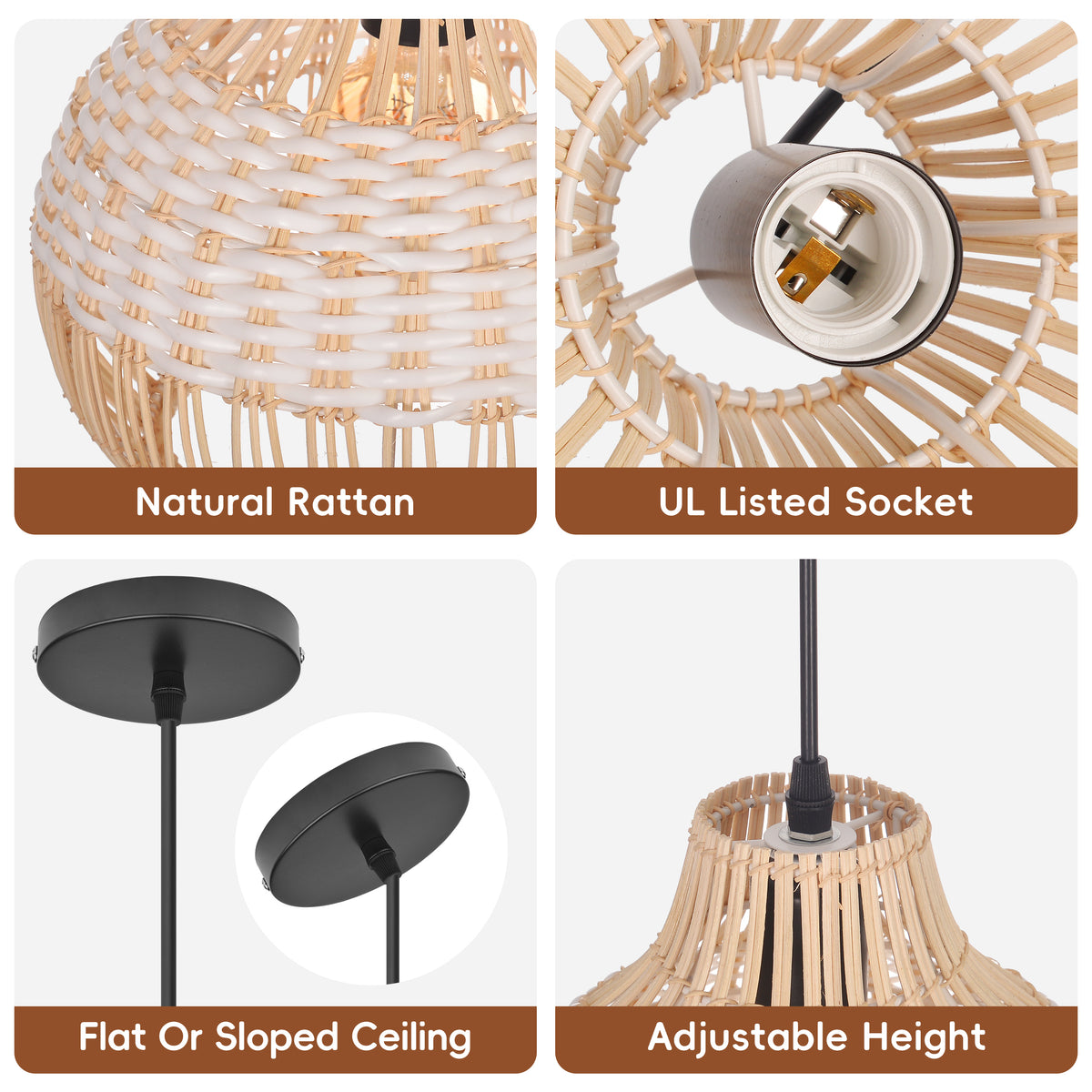 Handwoven Rattan Kitchen Island Pendant Lighting Fixture