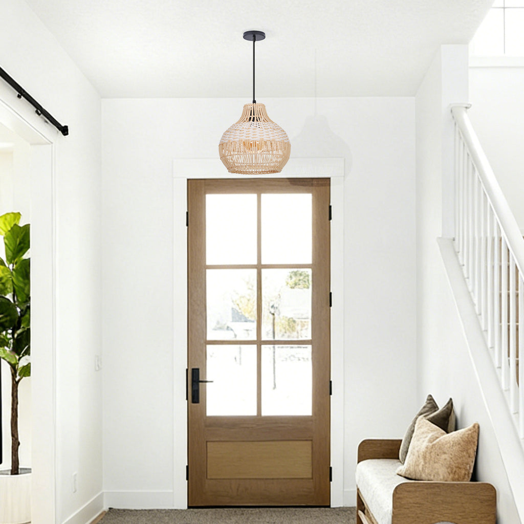 Handwoven Rattan Kitchen Island Pendant Lighting Fixture