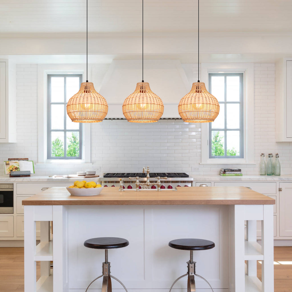 Handwoven Rattan Kitchen Island Pendant Lighting Fixture