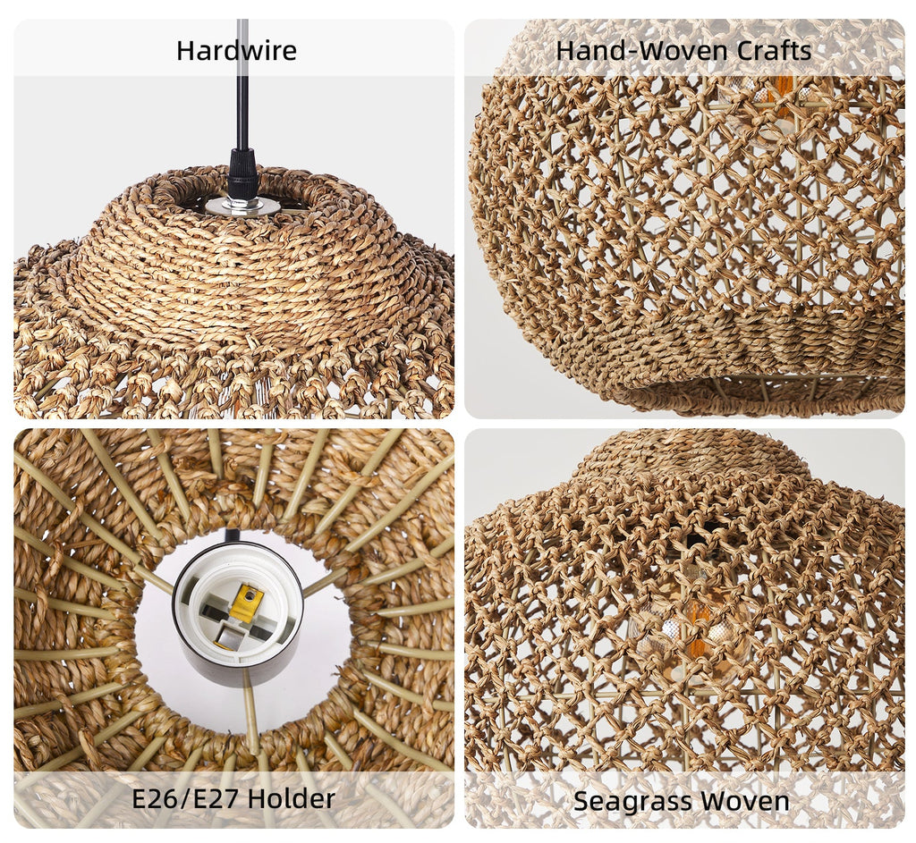 Japanese Style Wicker Pendant Light Dining Room Round Lampshade