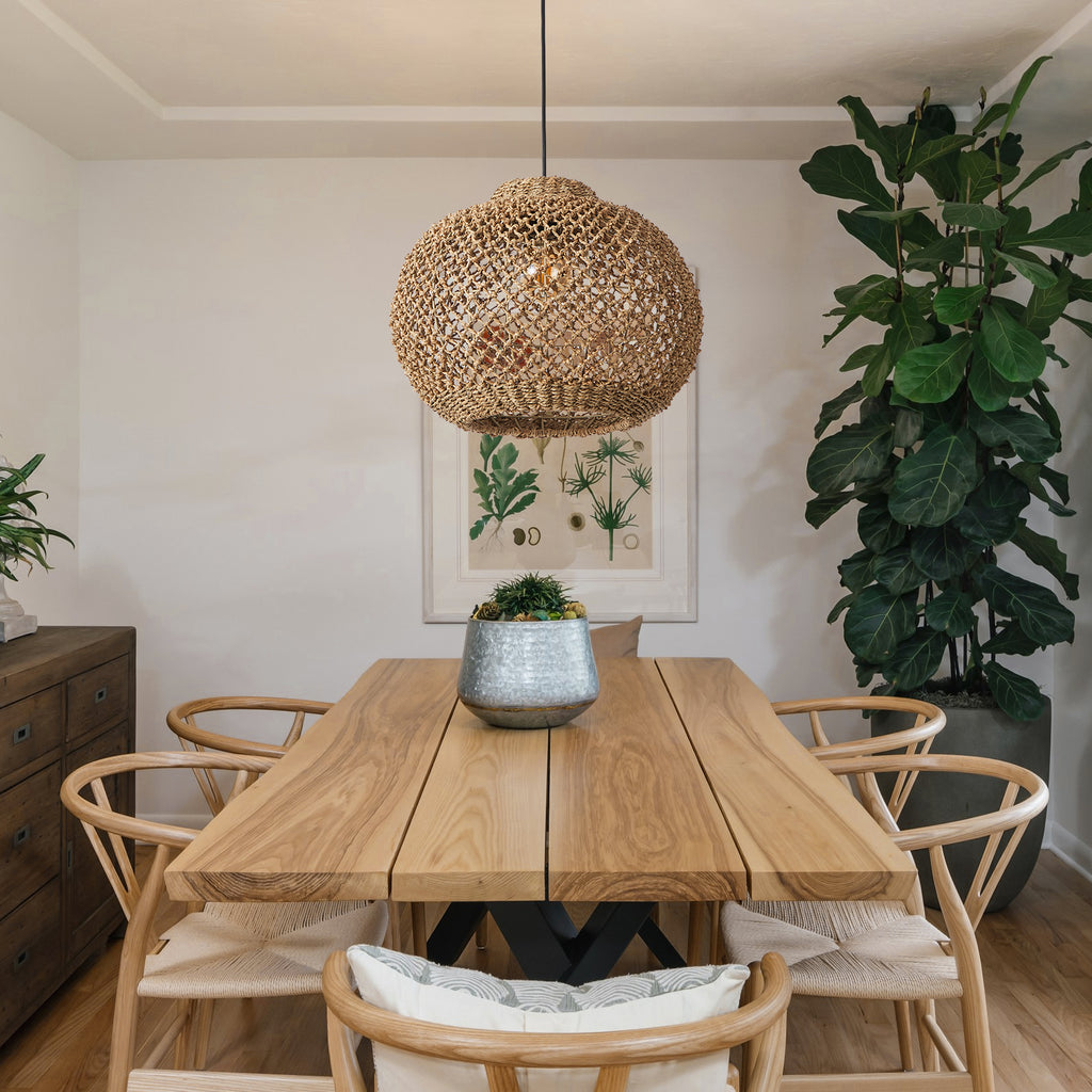 Japanese Style Wicker Pendant Light Dining Room Round Lampshade