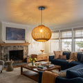Japanese Style Wicker Pendant Light Dining Room Round Lampshade