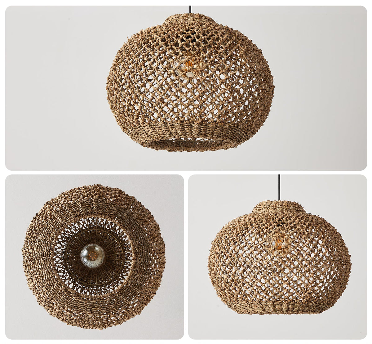 Japanese Style Wicker Pendant Light Dining Room Round Lampshade
