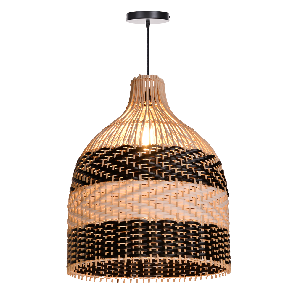 Kitchen Island Decor Pendant Lamp Black White Rattan Lampshade