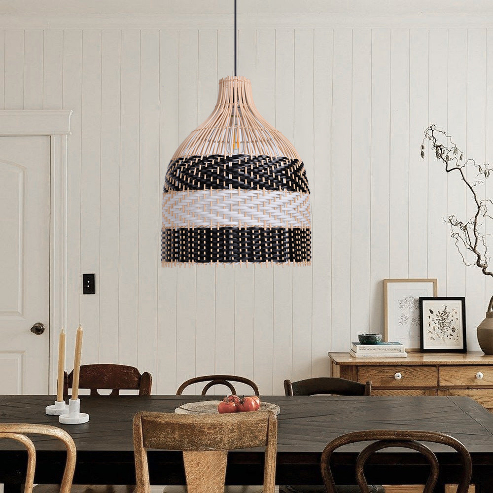 Kitchen Island Decor Pendant Lamp Black White Rattan Lampshade