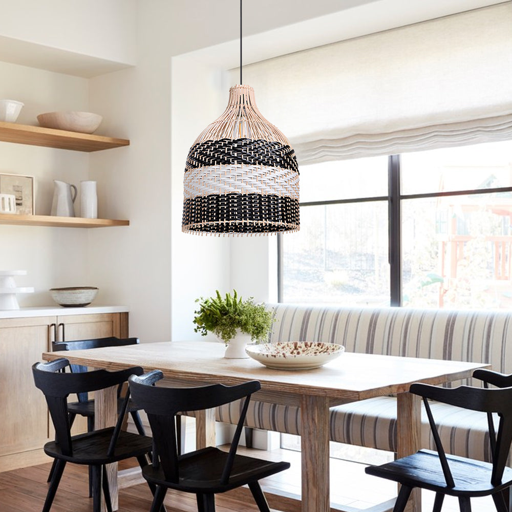 Kitchen Island Decor Pendant Lamp Black White Rattan Lampshade