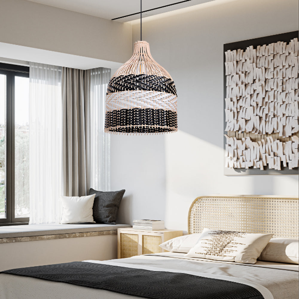 Kitchen Island Decor Pendant Lamp Black White Rattan Lampshade