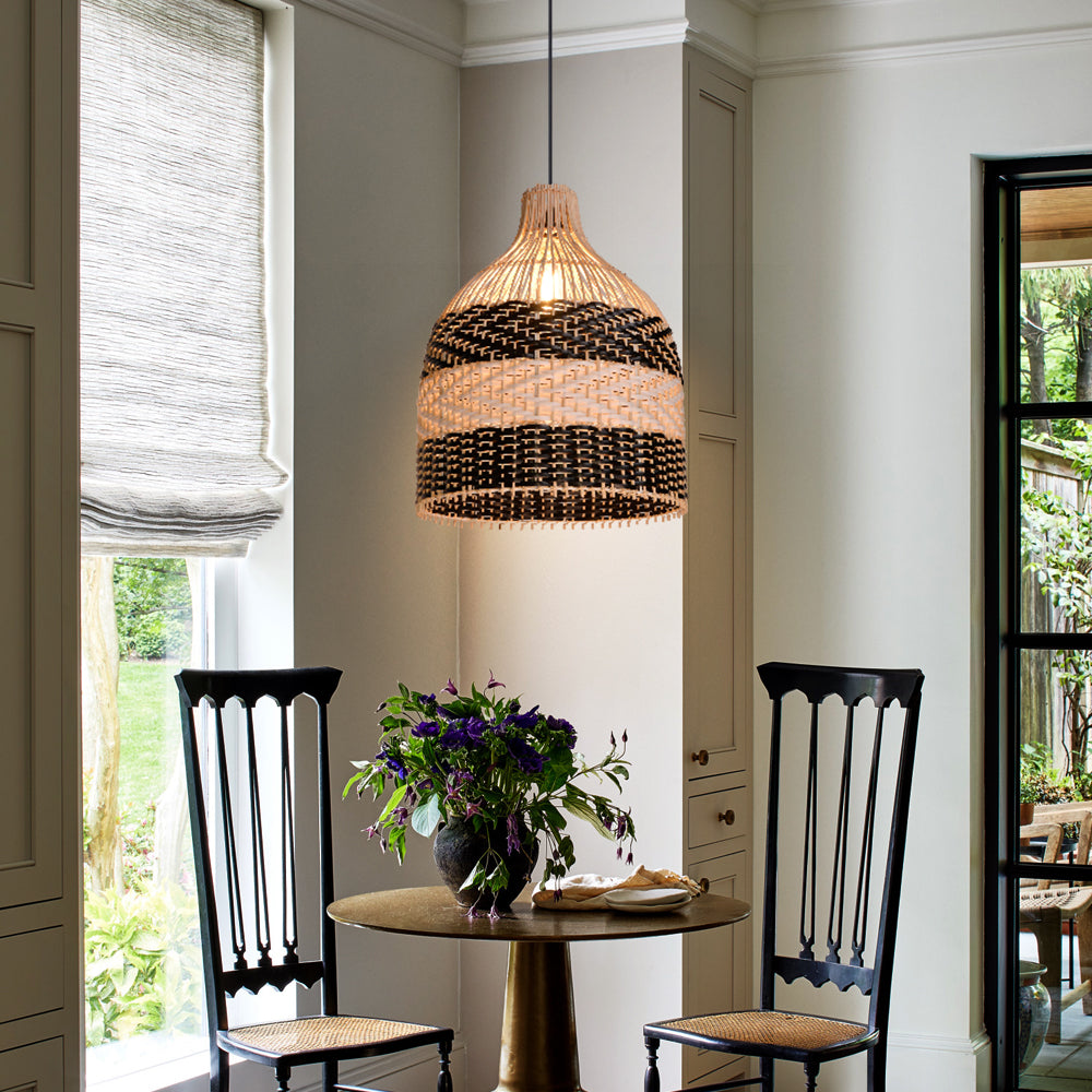 Kitchen Island Decor Pendant Lamp Black White Rattan Lampshade