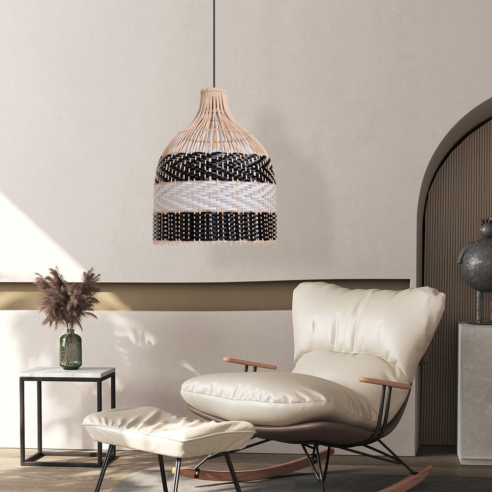 Kitchen Island Decor Pendant Lamp Black White Rattan Lampshade