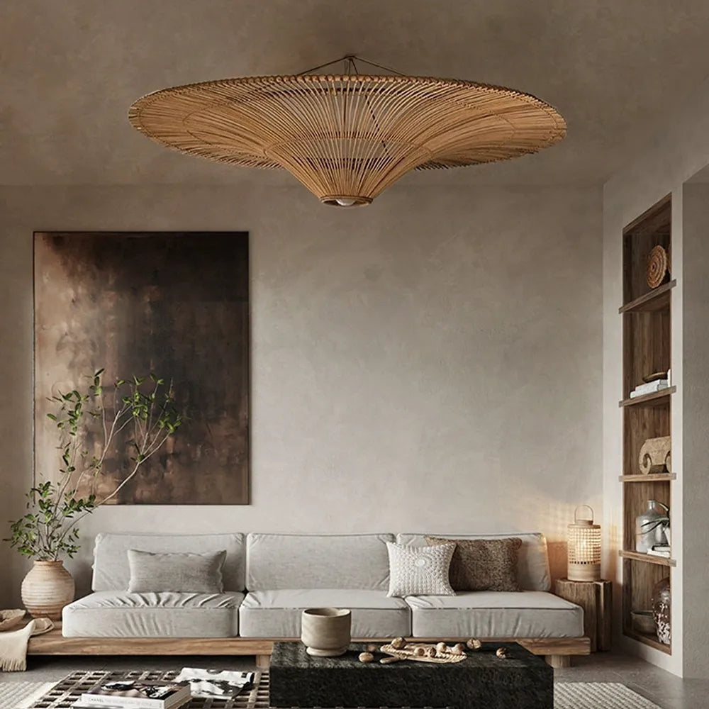 Large Rattan Pendant Light Ceiling Lampshade Wabi-sabi Chandelier