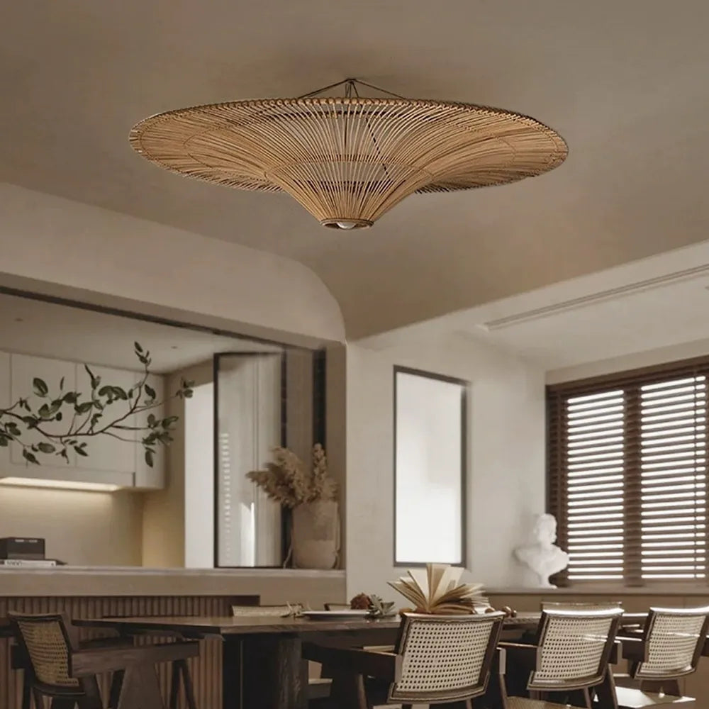 Large Rattan Pendant Light Ceiling Lampshade Wabi-sabi Chandelier