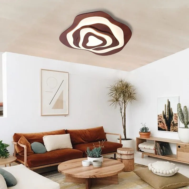 Nordic Irregular Flush Mount Wooden Ceiling Light For Living Room
