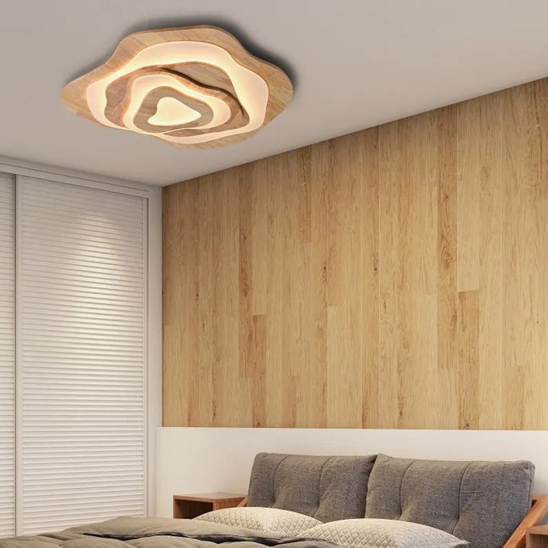 Nordic Irregular Flush Mount Wooden Ceiling Light For Living Room