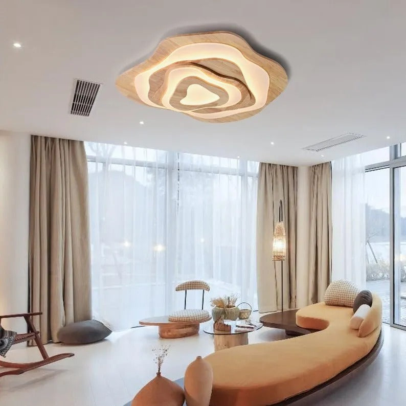 Nordic Irregular Flush Mount Wooden Ceiling Light For Living Room
