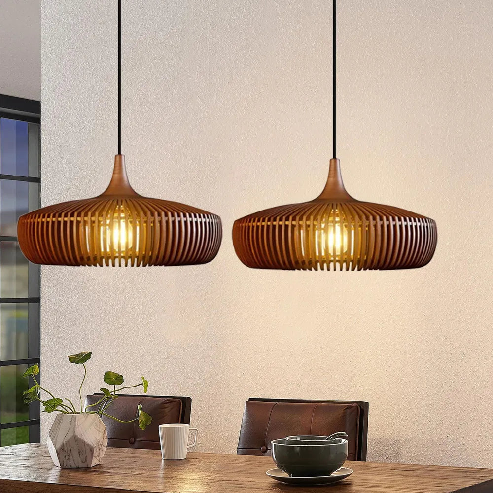 Retro Natural Wood Pendant Light Lampshade For Dining Room
