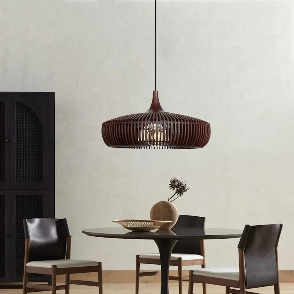 Retro Natural Wood Pendant Light Lampshade For Dining Room
