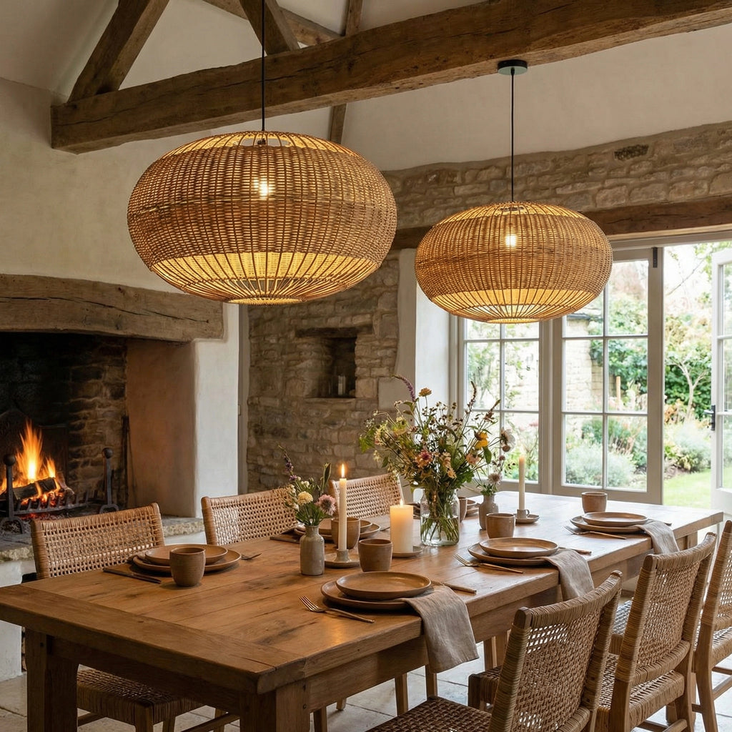 Coastal Rattan Kitchen Island Pendan Wabi-Sabi Natural Chandelier