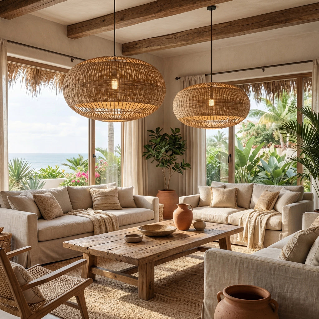 Coastal Rattan Kitchen Island Pendan Wabi-Sabi Natural Chandelier